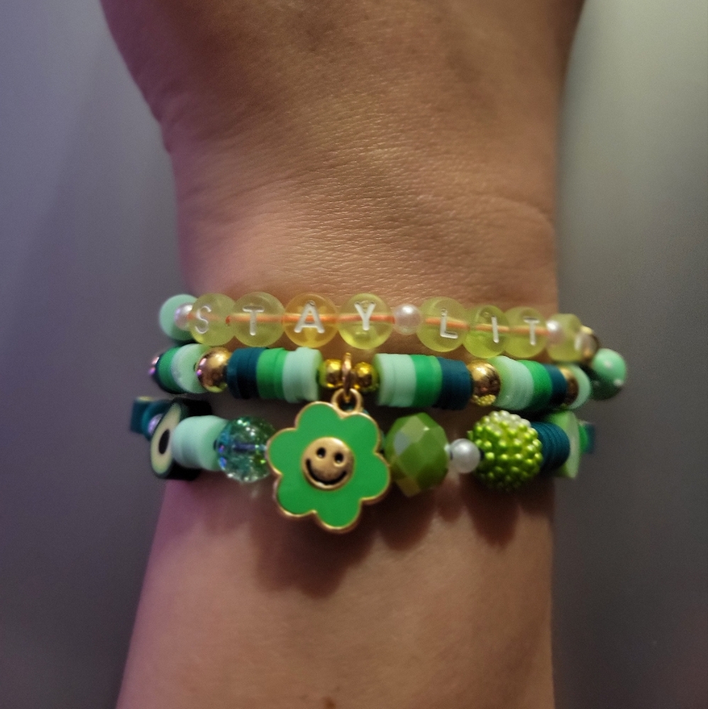420 stretch bracelet stack green polymer bead charm bracelets